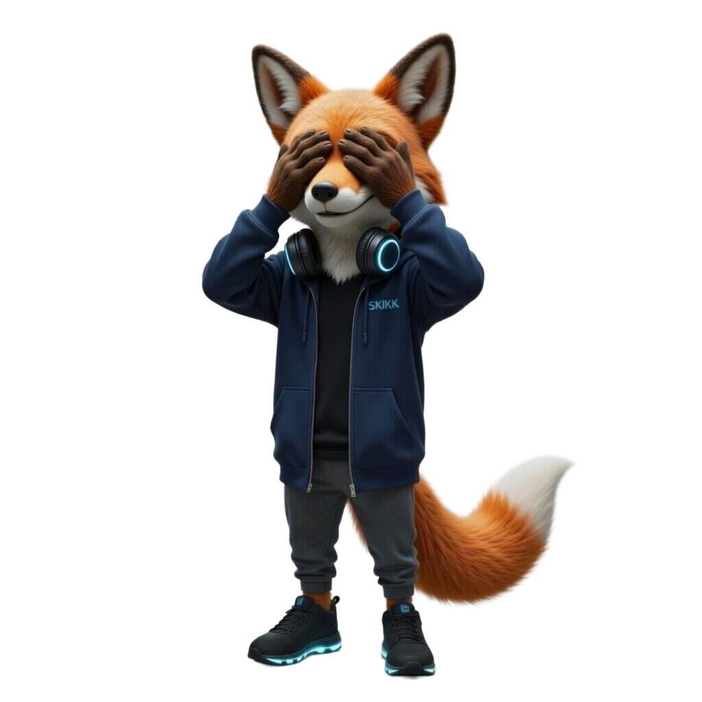 SKIKK mascot covering eyes